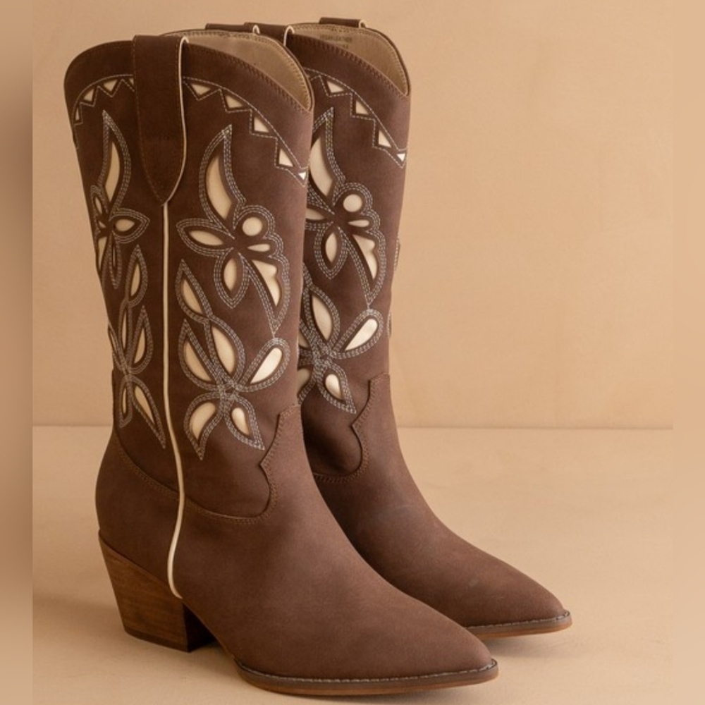 Laser Cut Brown Western Boots